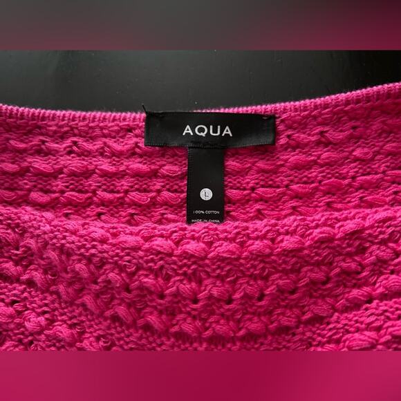 AQUA Pink Crochet Halter Top Mini Dress sz L (NWT) - Picture 6 of 13